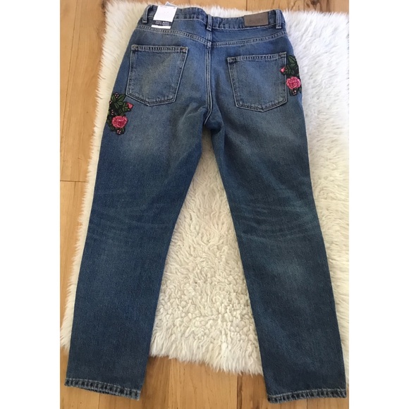 NWT Zara Floral Sequin Beaded Distressed Jeans - Picture 6 of 8